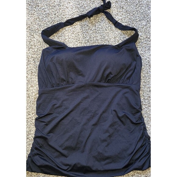 Lands' End Black Reg 14 D Halter Swim Top Ruched Solid Padded Bra Womens  S804 - Picture 3 of 9